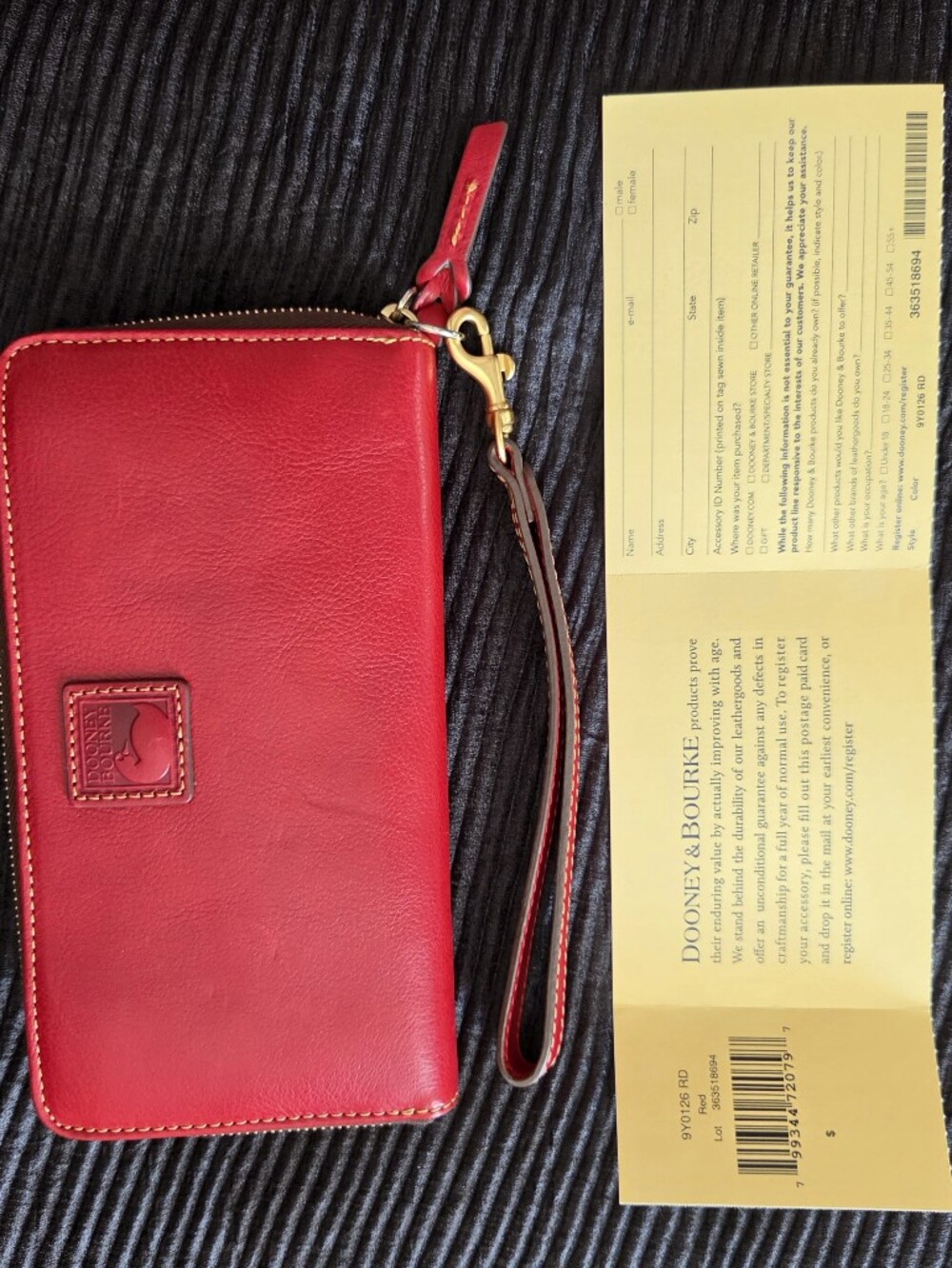 Dooney & Bourke Red Florentine Leather Zip Wristlet Wallet in Original DB Box